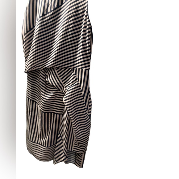 REISS Tan Black Stripe Knee Length Rare Dress Women’s Asymmetric Design Size 4 - Picture 10 of 14
